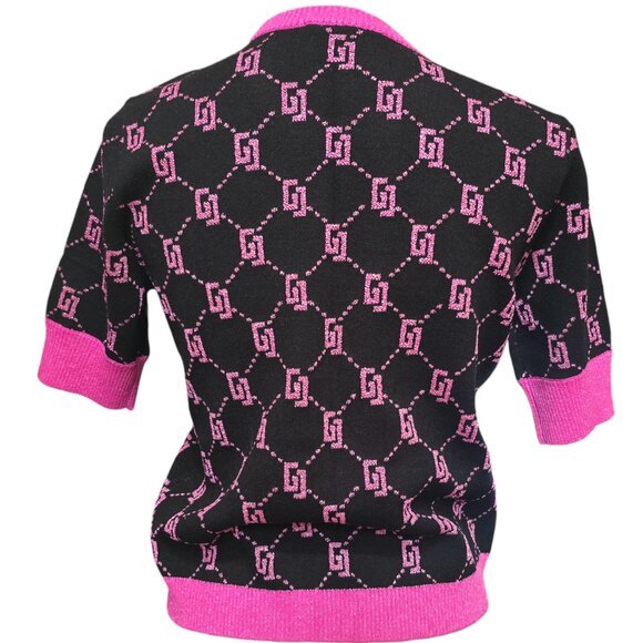 Gaudi Jean's Women's Small Short Sleeve Sweater Black Pink Metallic NWOT - Picture 3 of 4